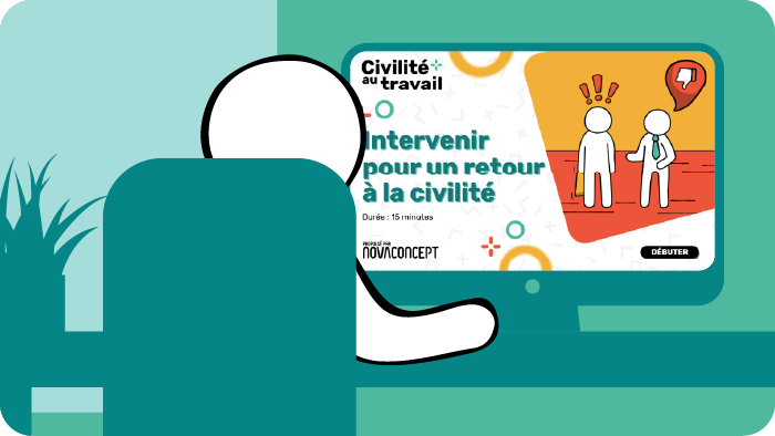 Illustration repr&eacute;sentant une personne suivant le parcours num&eacute;rique sur la civilit&eacute; au travail